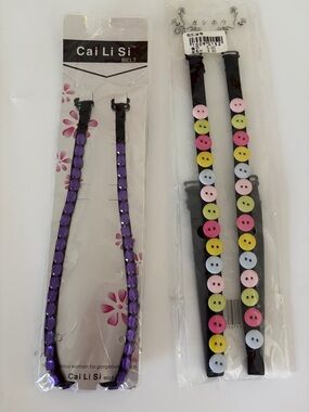 Purple Rhinestone and Black Decorative Straps Button shoulder strap